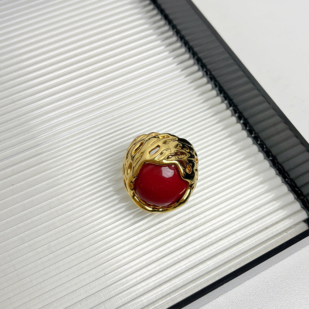 Antique Round Texture Hollow Inlaid Natural Stone Ring - Norellé