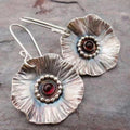 Simple Personality Flower Ancient Silver Inlaid Ruby Earrings - Norellé