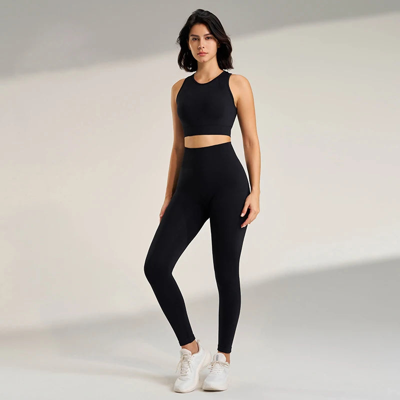 Women's Yoga Suit Solid Color Sportswear Tight Top Leggings Tank Top Long Pants Set