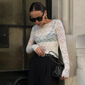 Lace Women'S Tops Hollow Out Basic Casual Elegant Long Sleeve - Norellé