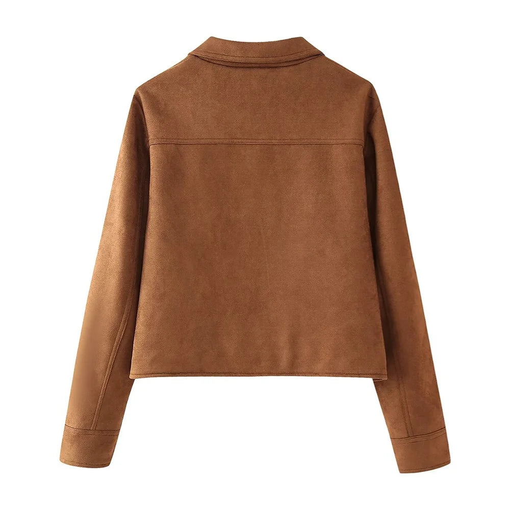Women's Button Decoration Suede Jacket Coat