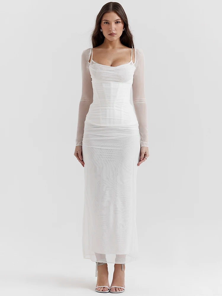 Elegant Sheer Long Sleeve Maxi Dress For Women - Norellé