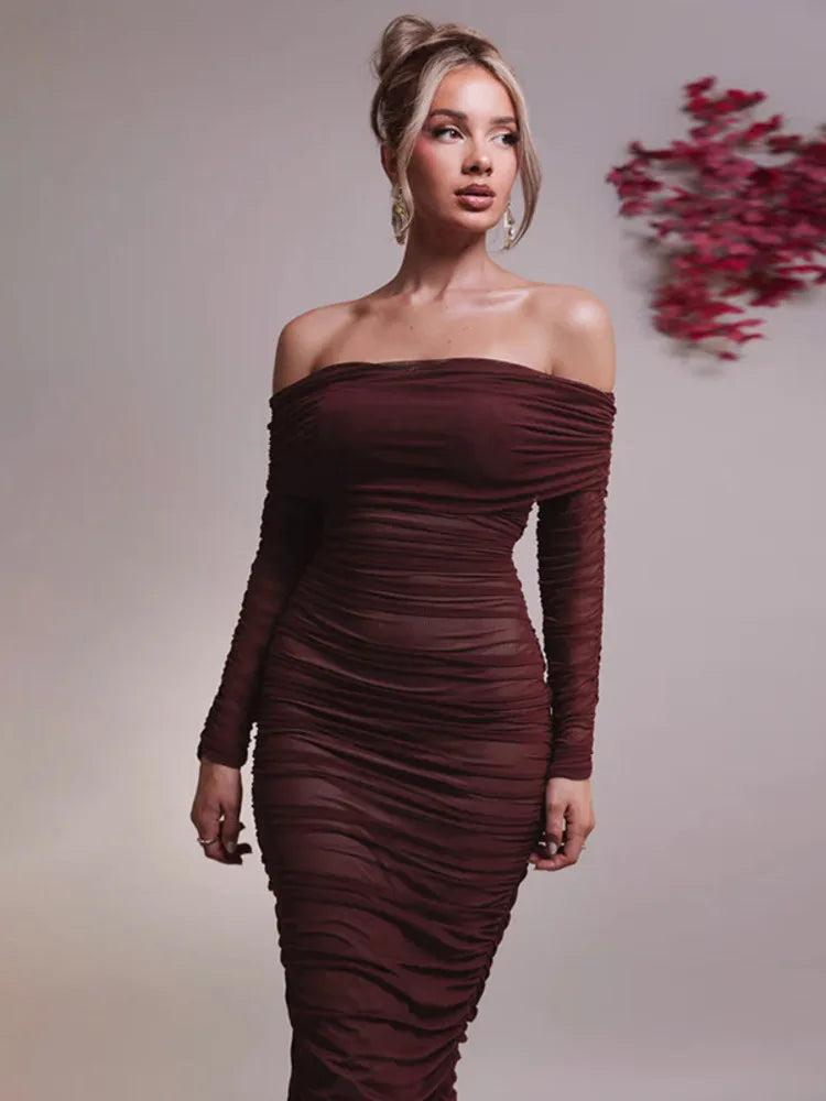 Off-shoulder Long Sleeve Maxi Dress For Women - Norellé