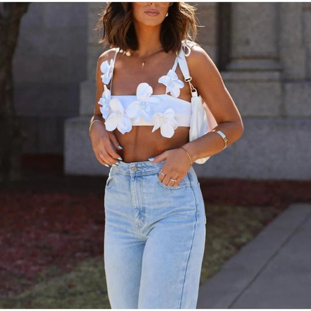 Fashion 3D Flower Spaghetti Strap Top