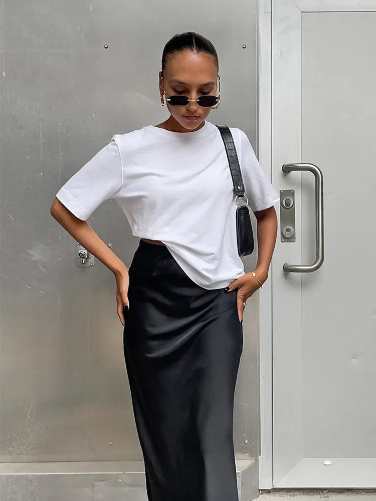 Elegant Satin Black Trumpet Skirts Fashion Slim High Waist Skirts - Norellé