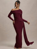 Skew Collar Long Sleeve Sexy Maxi Dress For Women Gown - Norellé