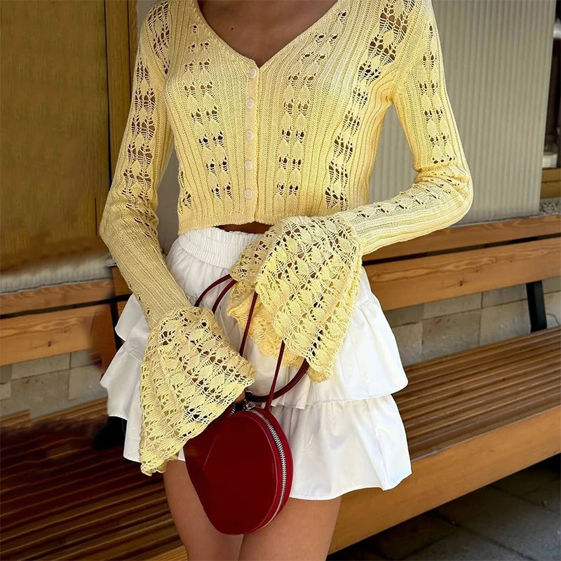 Knit Long Sleeve Cardigan For Women V Neck Solid - Norellé