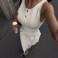 Elegant Sleeveless Single-Breasted Ribbed Knitwear Long Dress - Norellé