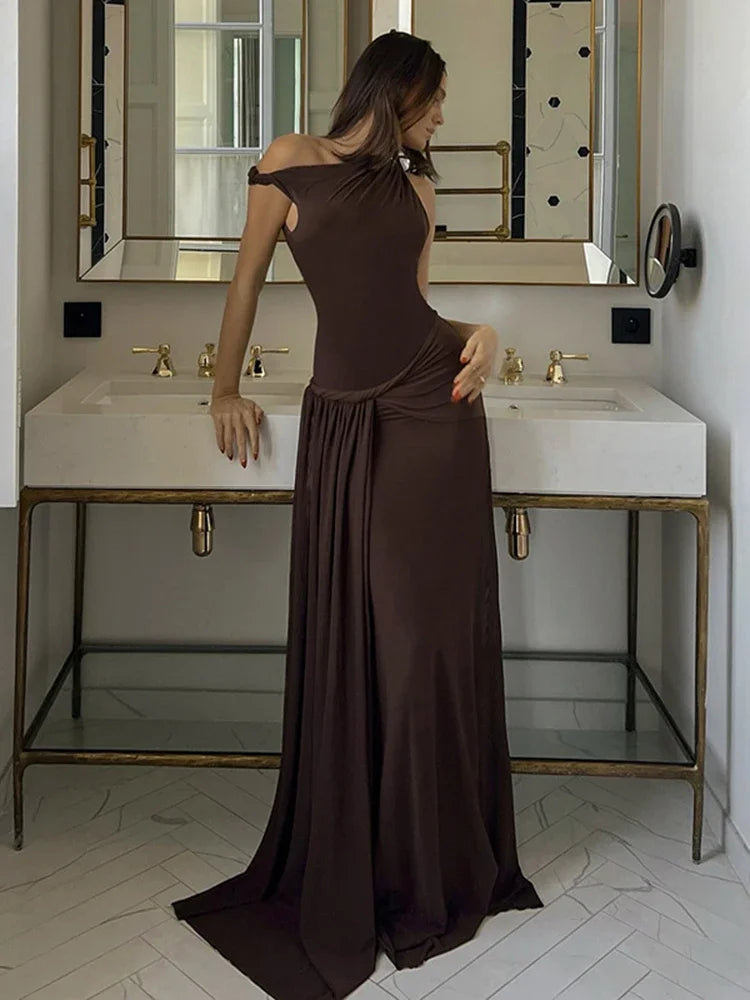 Off-shoulder Pleated Maxi Dress Women's - Norellé