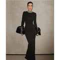 Shining Diamonds Neck Flare Sleeve Black Long Bandage Dress - Norellé