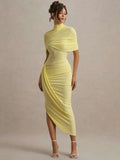 Backless Ruched Half Sleeve Maxi Dress Women Turtleneck Slim - Norellé