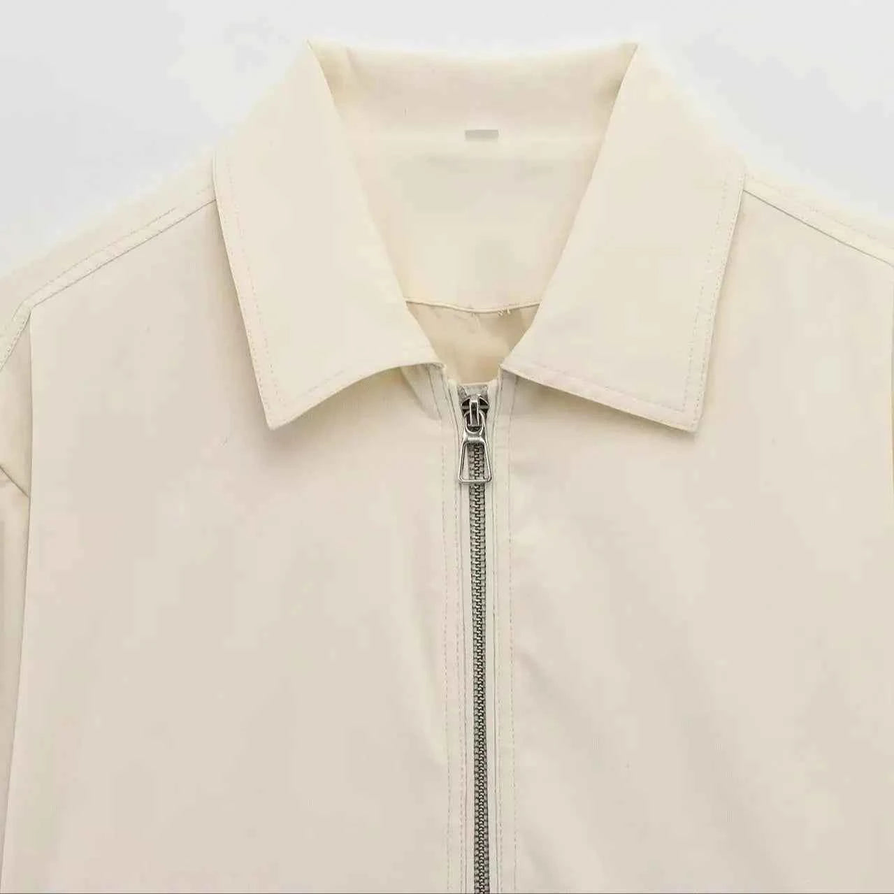 Women Loose Bomber Jacket Lapel Long Sleeve Front Zipper