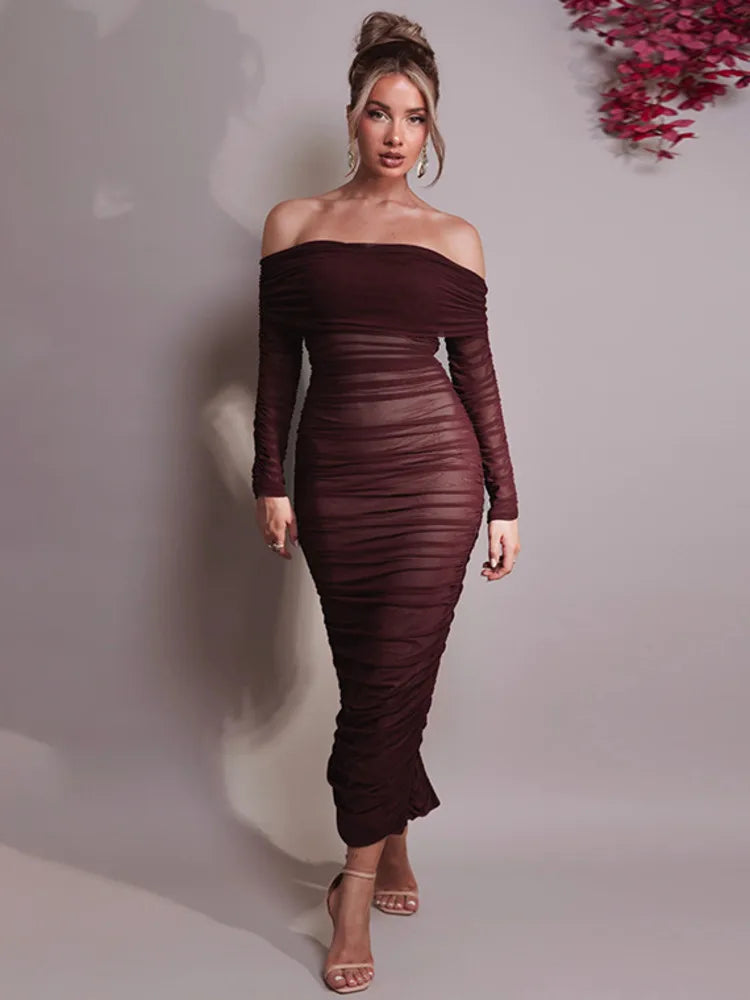 Off-shoulder Long Sleeve Maxi Dress For Women - Norellé
