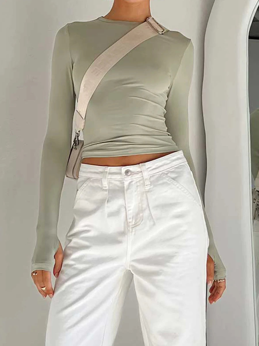 Women T-shirt Long Sleeve Crew Neck Top