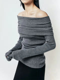 Slash Neck Sweater Women Tops Knitted Slim Basic - Norellé