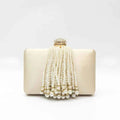 Women Pearl Tassel Satin Evening Bag