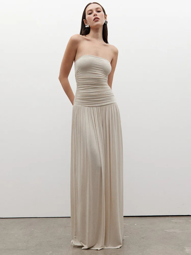 Off-shoulder Strapless Pleated  Maxi Dress Women - Norellé
