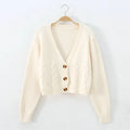 V Neck Cropped Cardigan Women Long Sleeve Twist Knitted Sweater Coats - Norellé