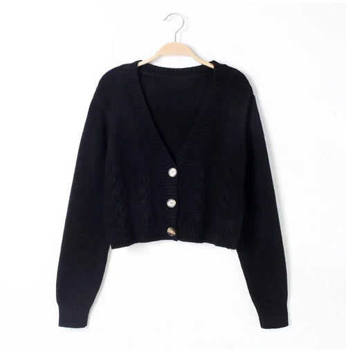 V Neck Cropped Cardigan Women Long Sleeve Twist Knitted Sweater Coats - Norellé