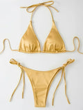 Halter Brazilian Metallic Satin Bikini Women Swimwear Female Swimsuit - Norellé