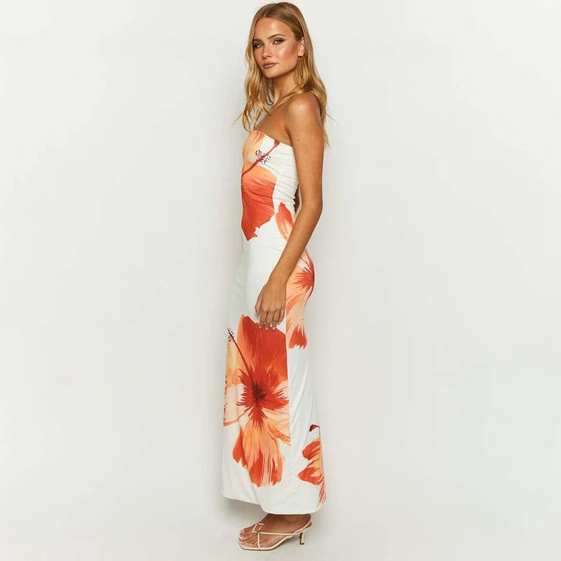 Women's Flower Printed Tubeless Dress Casual - Norellé