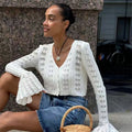 Knit Long Sleeve Cardigan For Women V Neck Solid - Norellé