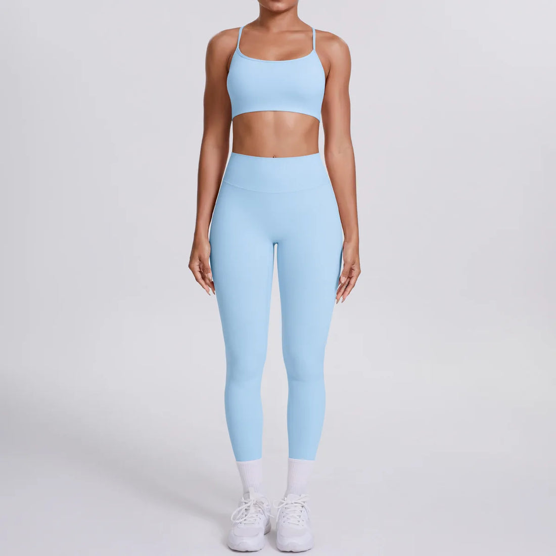Women's Seamless Yoga Set Cross Back Sports Bra & High Waist Booty Lifting Leggings