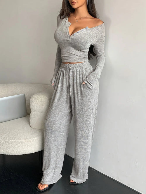 Women's Two-Piece Wide-Leg Pants Set Soft And Waxy Style Suit - Norellé