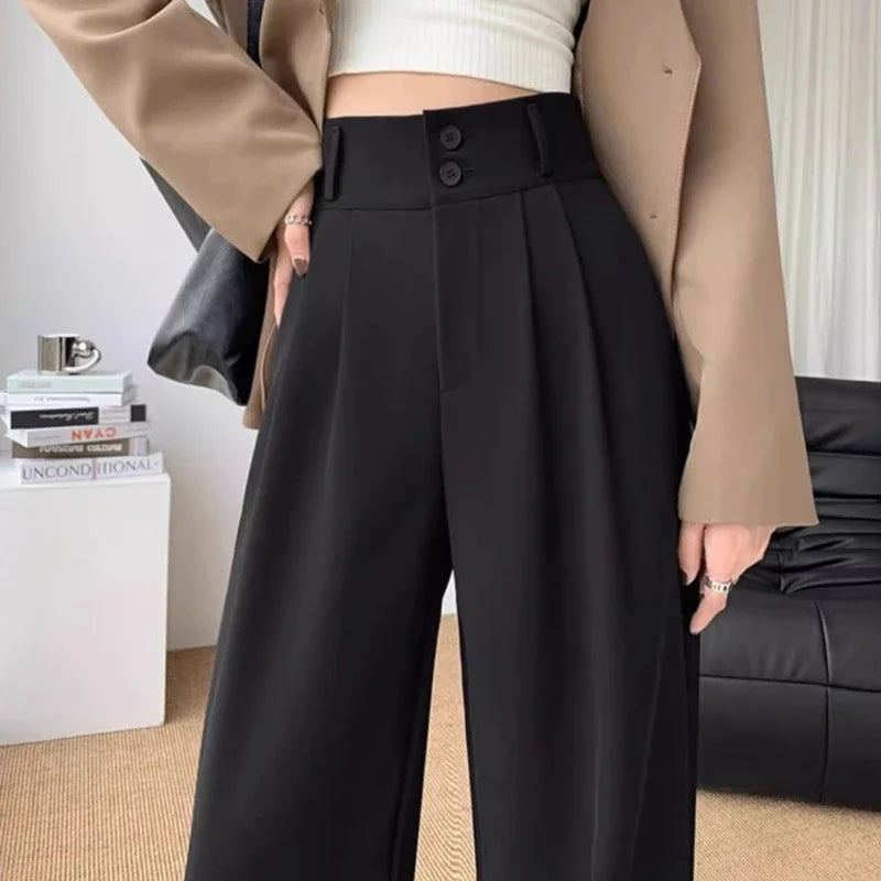 Elegant Wide Leg Pants Women Korean Style High Waist Black Baggy Pants - Norellé