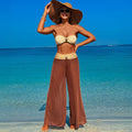 Bandeau Bikini Set Women Khaki Patchwork Front Metal High Waist Mesh Panties 3 Piece - Norellé