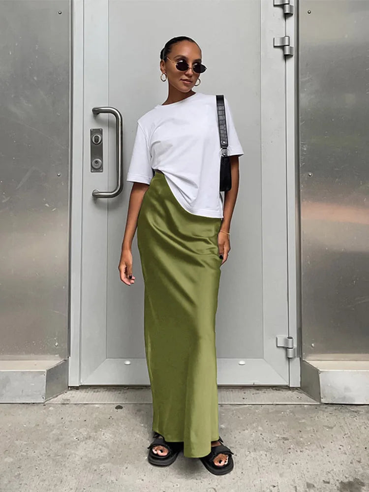 Elegant Satin Black Trumpet Skirts Fashion Slim High Waist Skirts - Norellé