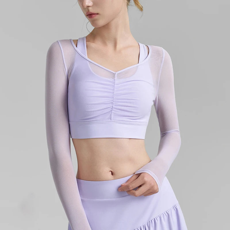 Two-piece Sports T-shirt Solid Color V Neck Short Women's