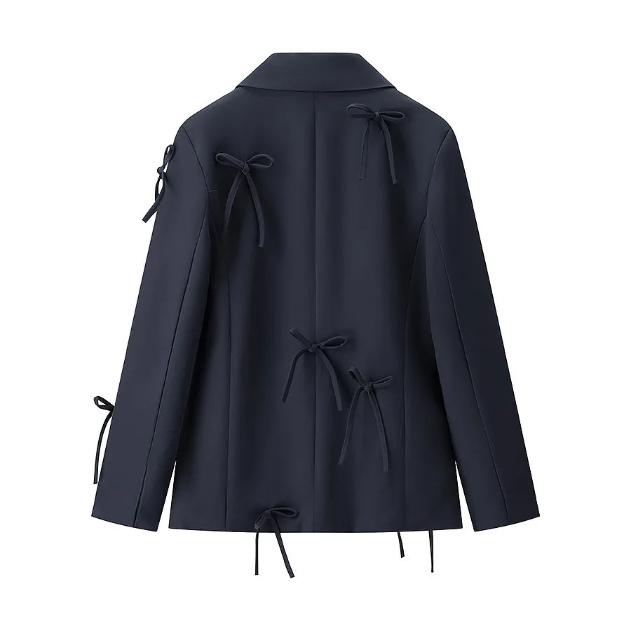 Women's Bow Tassel Suit Loose Lapel Single-breasted Pocket Jacket