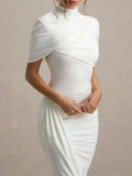 Elegant Shawl Elastic Tight Pleated Irregular Dress - Norellé