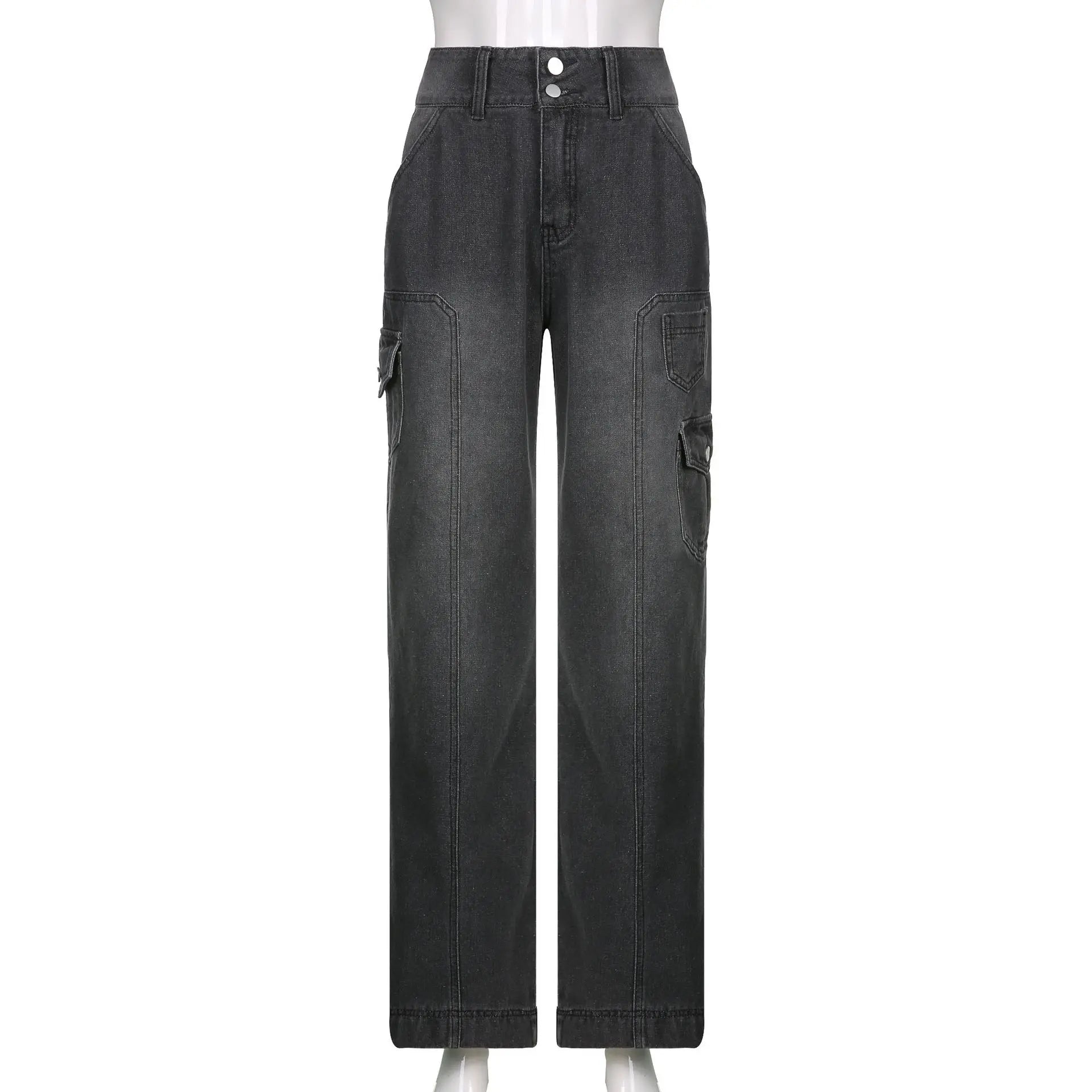 New Street High Waist Straight Leg Casual Jeans with Irregular Pockets - Norellé