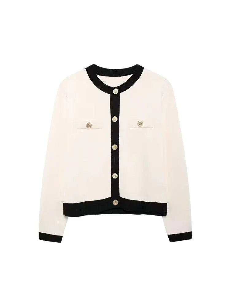 Women's Knitted Cardigan Sweater with Golden Buttons, O-Neck, - Norellé
