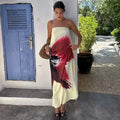 Strapless Print Floral Belt Women Maxi Dress Yellow - Norellé
