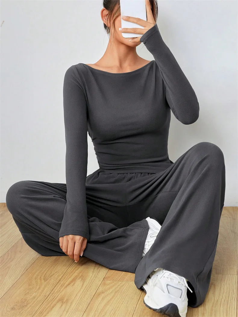 Women's Two-Piece Wide-Leg Pants Set Soft And Waxy Style Suit - Norellé