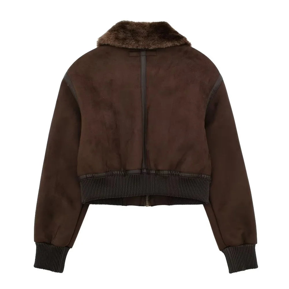 Women's Casual Standing Neck Contrast Strap Decoration Loose Double Sided Jacket Coat