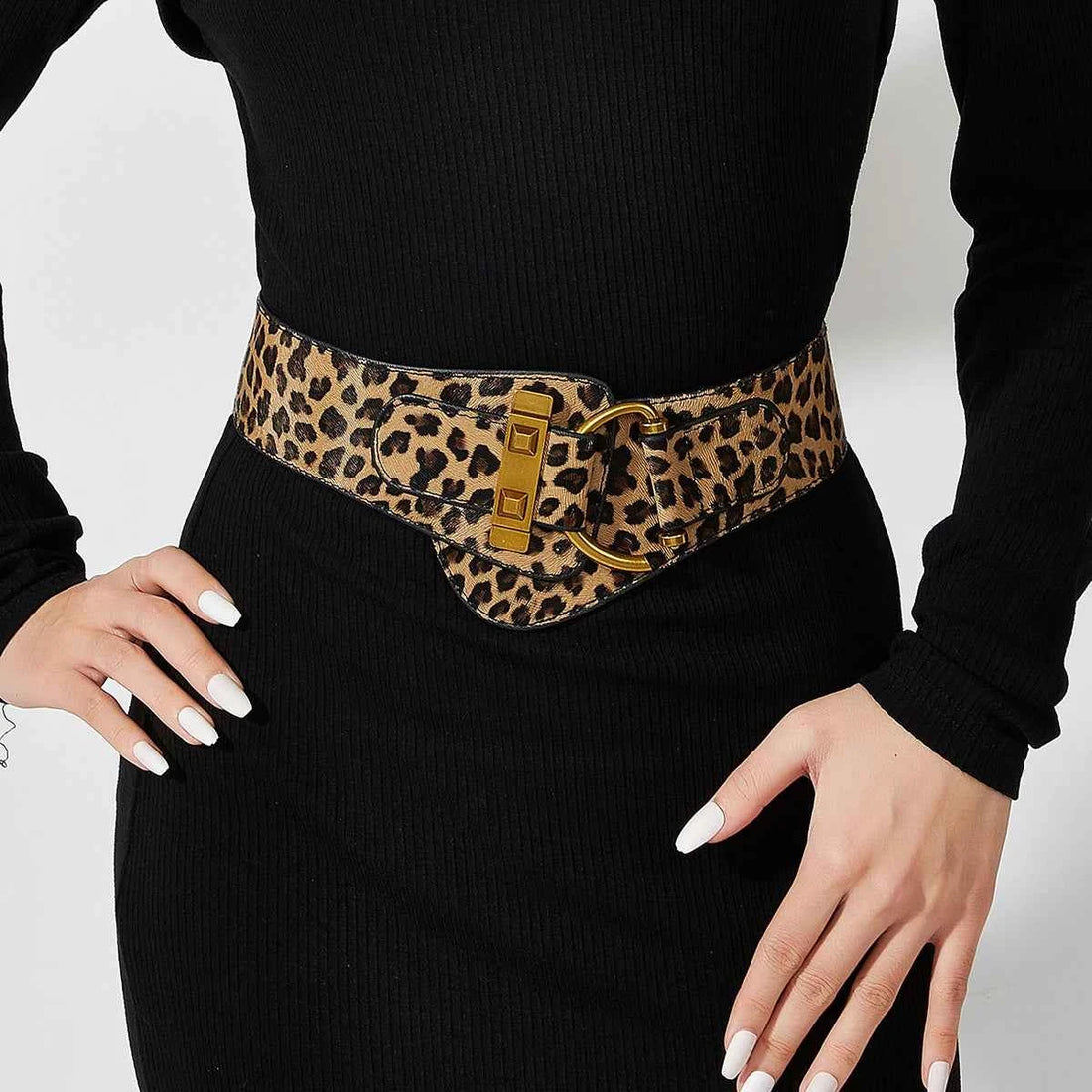 Beige Button-Up Elastic Waist Belt