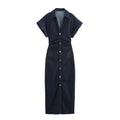 Denim midi dress with lapel side - Norellé