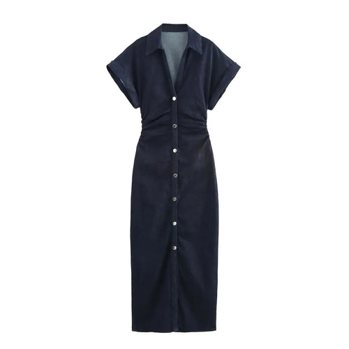 Denim midi dress with lapel side - Norellé