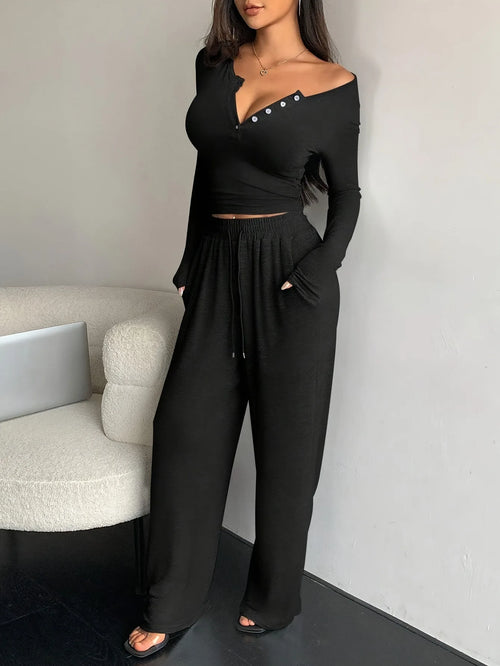 Women's Two-Piece Wide-Leg Pants Set Soft And Waxy Style Suit - Norellé