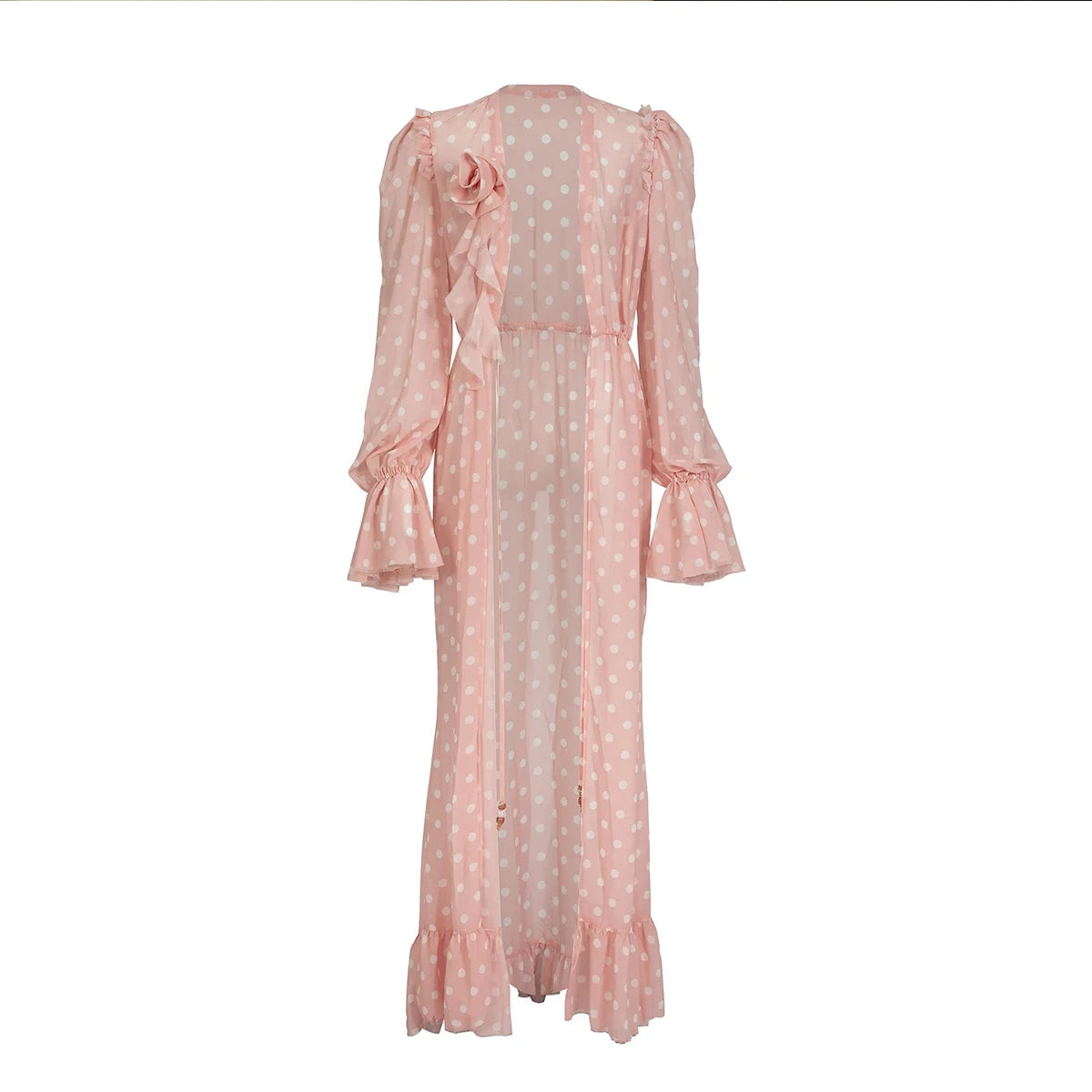 Pink Dot Print Cover-Ups Bikini  Women Swimsuits Mesh Dress - Norellé