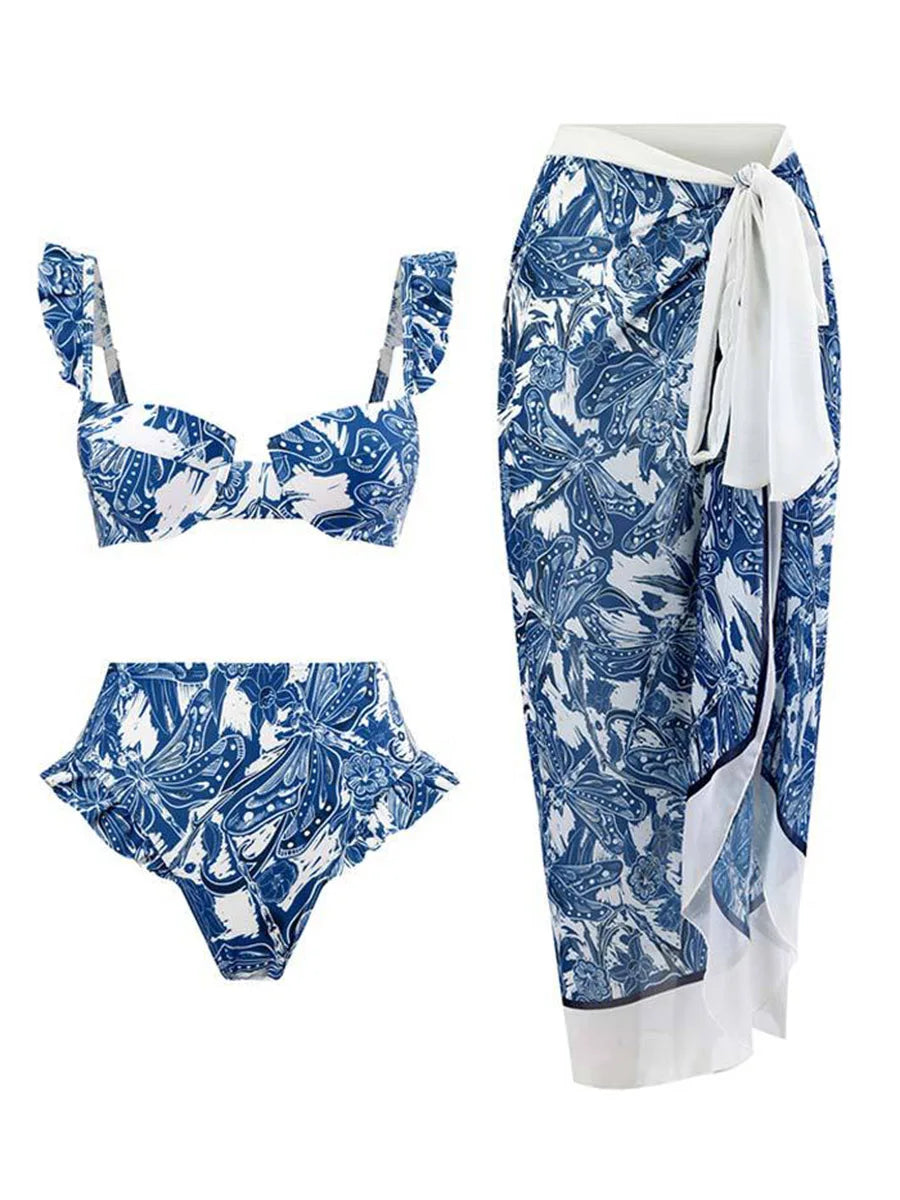 3 Pieces Push Up Bikini High Waist Swimsuit & Skirt - Norellé