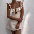Hollow Out Button Ruffles Short Dress - Norellé