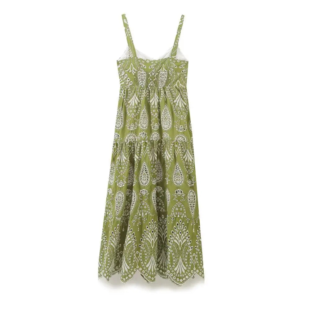 Women's Embroidered Hollow Dress Backless High Waist Side Zipper
