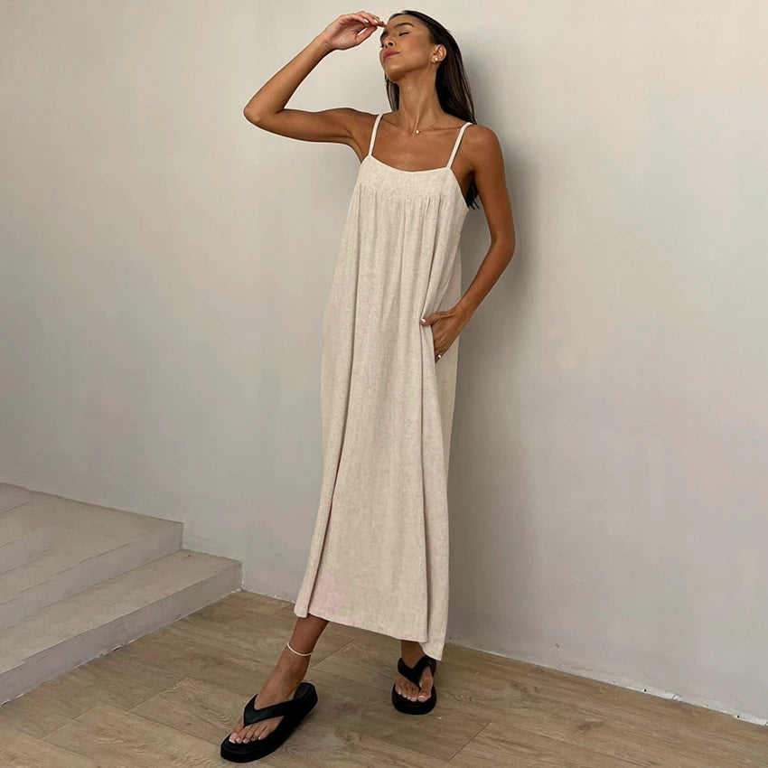 Casual Khaki Long Dress Women