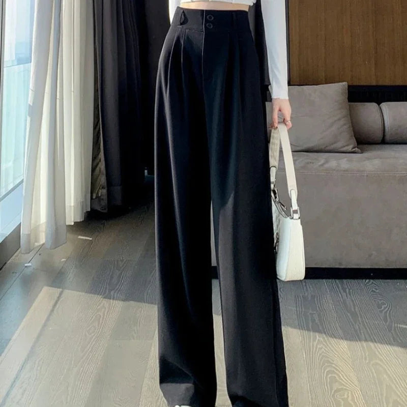 Elegant Wide Leg Pants Women Korean Style High Waist Black Baggy Pants - Norellé