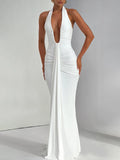 Deep V Neck Draped Ruched Maxi Dress Women - Norellé
